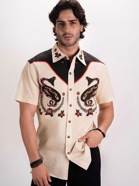 Boozelele Rockabilly Western Shirt Tattoo Snake Totem Button Down Size Large